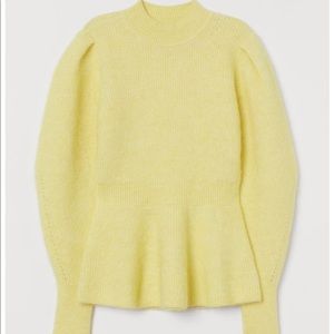 H&M alpaca wool blend peplum yellow sweater NWT XS